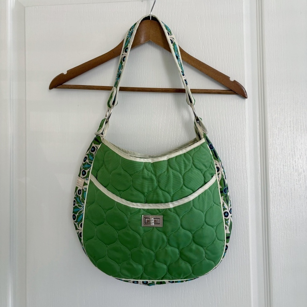 Cinda B Verde Bonita Green Floral Print Quilted Shoulder Bag